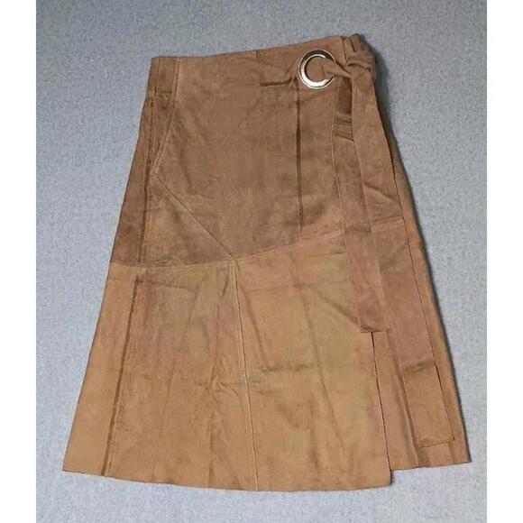 Dresses & Skirts - 29 Porter Rd Goat Leather Midi Skirt Wrap Womens Size Medium Brown Tie...